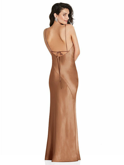 【NEW】【STYLE: 6854】Vネック コンバーチブル ストラップ バイアス スリップ ドレス 前面 スリット【COLOR: Toffee】【SIZE: 00-30W】