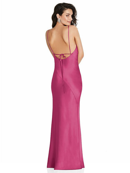 【NEW】【STYLE: 6854】Vネック コンバーチブル ストラップ バイアス スリップ ドレス 前面 スリット【COLOR: Tea Rose】【SIZE: 00-30W】