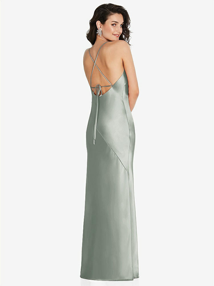 【STYLE: 6854】V-Neck Convertible Strap Bias Slip Dress with Front Slit【COLOR: Willow Green】