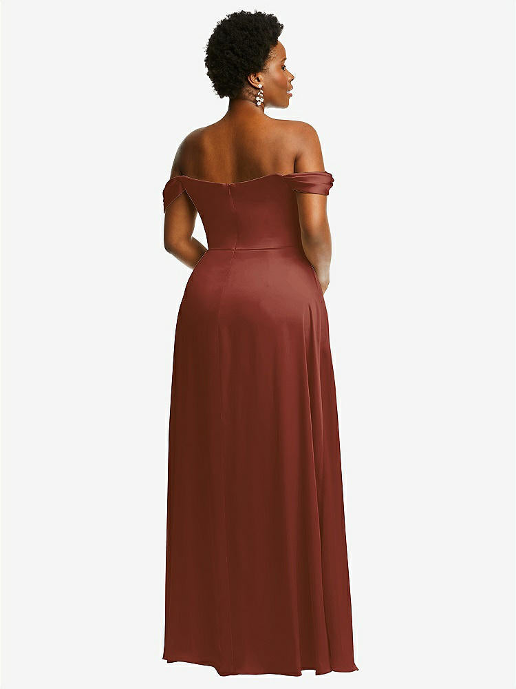 【STYLE: 3108】Off-the-Shoulder Flounce Sleeve Empire Waist Gown with Front Slit【COLOR: Auburn Moon】