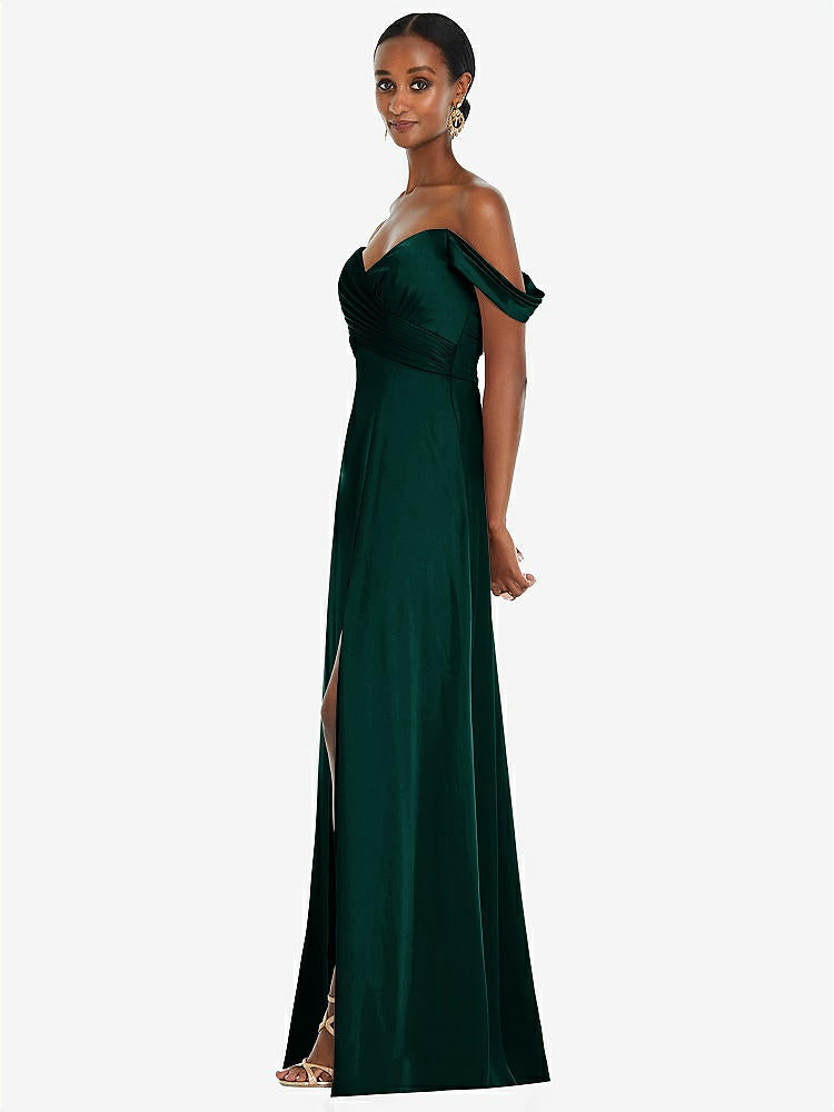 【STYLE: 3108】Off-the-Shoulder Flounce Sleeve Empire Waist Gown with Front Slit【COLOR: Evergreen】