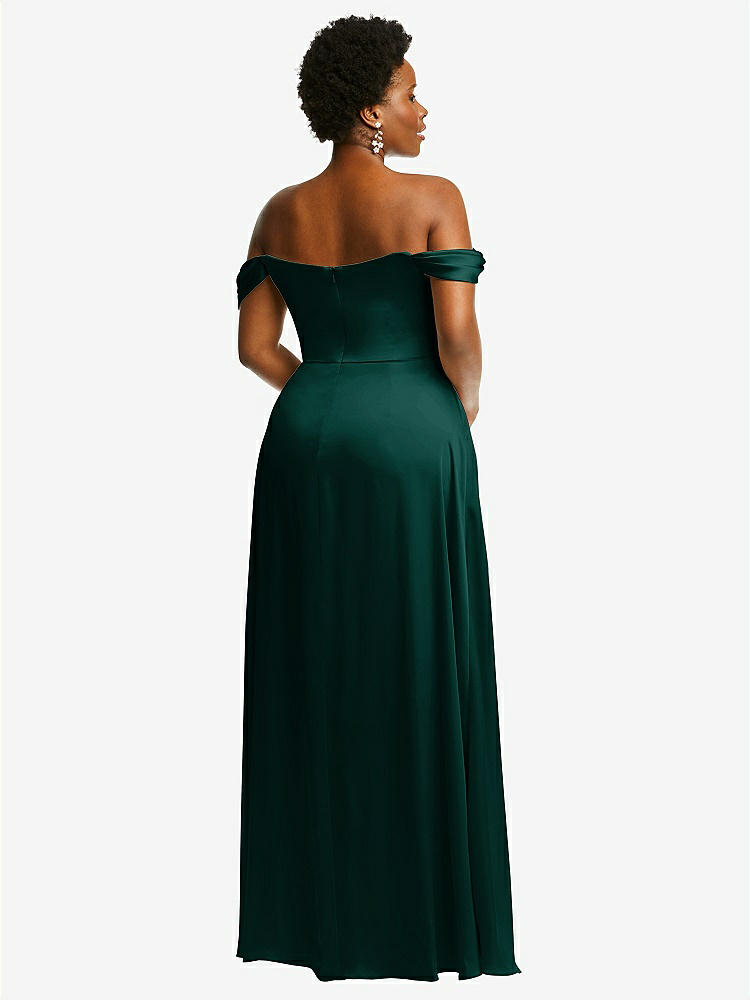 【NEW】【STYLE: 3108】オフショルダー フラウンス 袖 帝国 ウエスト ガウン フロント スリット【COLOR: Evergreen】【SIZE: 00-30W】