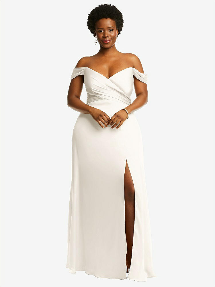 【STYLE: 3108】Off-the-Shoulder Flounce Sleeve Empire Waist Gown with Front Slit【COLOR: Ivory】