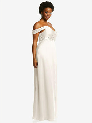 【STYLE: 3108】Off-the-Shoulder Flounce Sleeve Empire Waist Gown with Front Slit【COLOR: Ivory】