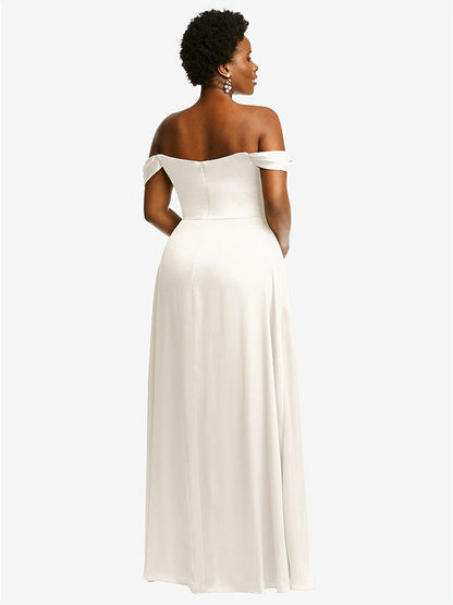 【STYLE: 3108】Off-the-Shoulder Flounce Sleeve Empire Waist Gown with Front Slit【COLOR: Ivory】