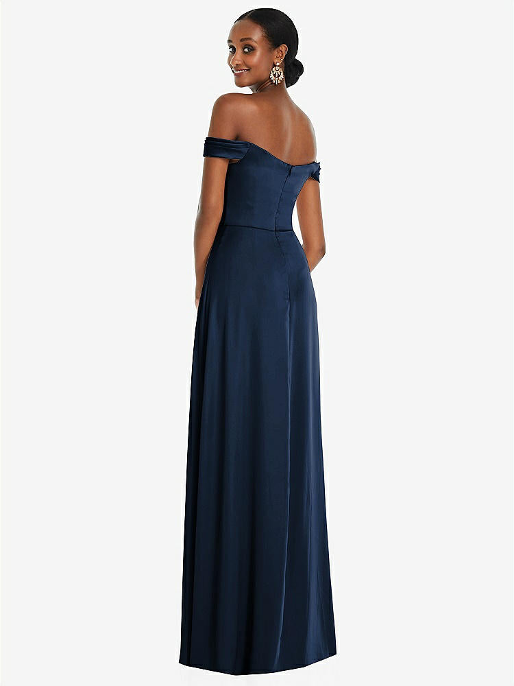 【NEW】【STYLE: 3108】オフショルダー フラウンス 袖 帝国 ウエスト ガウン フロント スリット【COLOR: Midnight Navy】【SIZE: 00-30W】