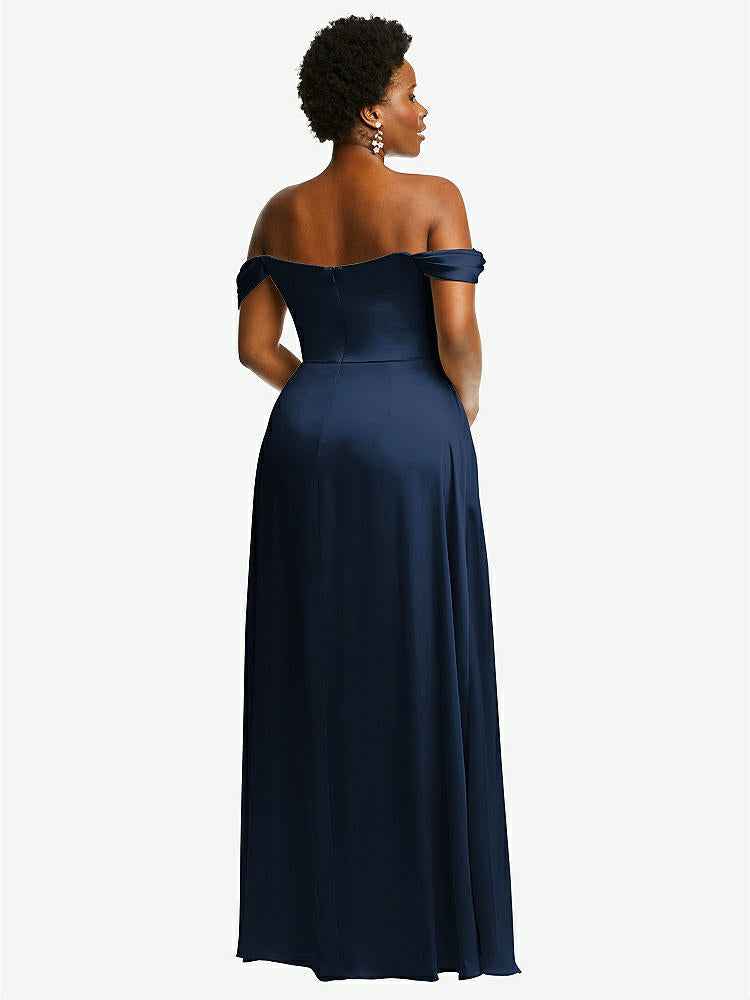 【NEW】【STYLE: 3108】オフショルダー フラウンス 袖 帝国 ウエスト ガウン フロント スリット【COLOR: Midnight Navy】【SIZE: 00-30W】