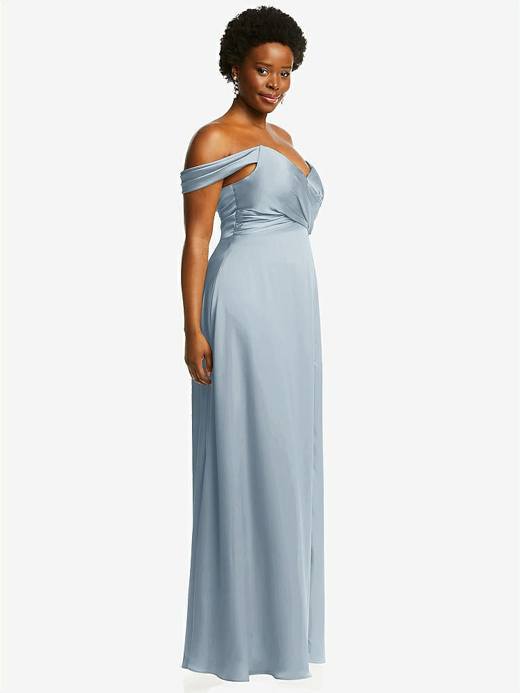 【NEW】【STYLE: 3108】オフショルダー フラウンス 袖 帝国 ウエスト ガウン フロント スリット【COLOR: Mist】【SIZE: 00-30W】