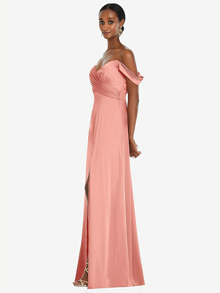 【STYLE: 3108】Off-the-Shoulder Flounce Sleeve Empire Waist Gown with Front Slit【COLOR: Rose - PANTONE Rose Quartz】