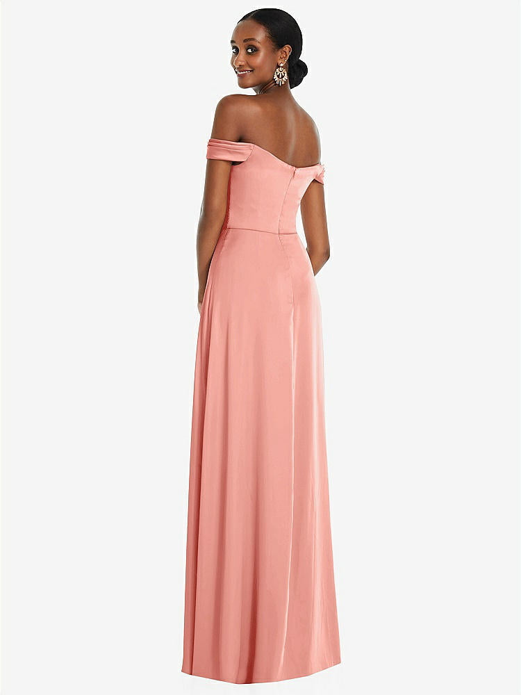 【STYLE: 3108】Off-the-Shoulder Flounce Sleeve Empire Waist Gown with Front Slit【COLOR: Rose - PANTONE Rose Quartz】