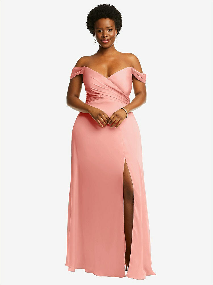 【STYLE: 3108】Off-the-Shoulder Flounce Sleeve Empire Waist Gown with Front Slit【COLOR: Rose - PANTONE Rose Quartz】