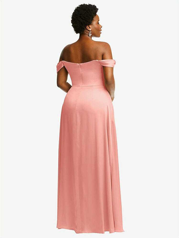 【STYLE: 3108】Off-the-Shoulder Flounce Sleeve Empire Waist Gown with Front Slit【COLOR: Rose - PANTONE Rose Quartz】