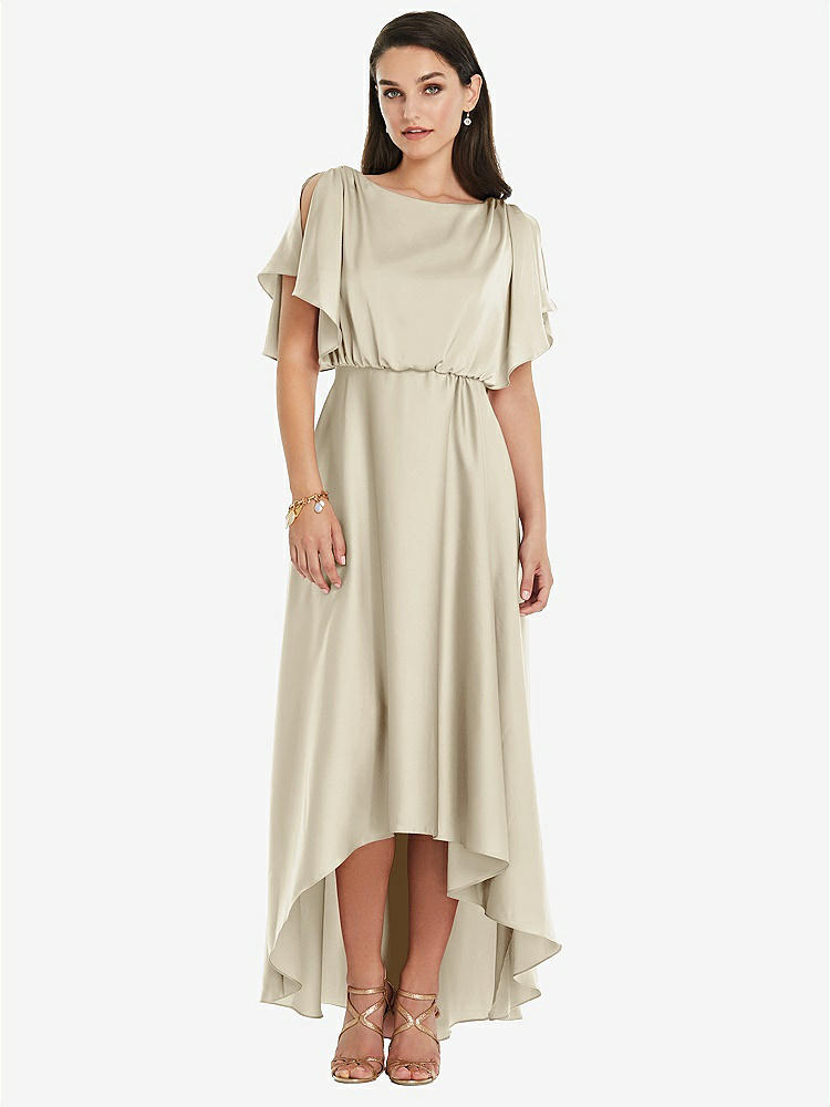 【NEW】【STYLE: 3112】Blouson Bodice Deep V-Back High Low ドレス 羽ばたき 袖【COLOR: Champagne】【SIZE: 00-30W】