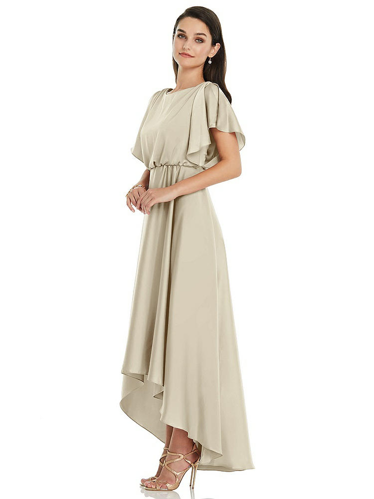【NEW】【STYLE: 3112】Blouson Bodice Deep V-Back High Low ドレス 羽ばたき 袖【COLOR: Champagne】【SIZE: 00-30W】