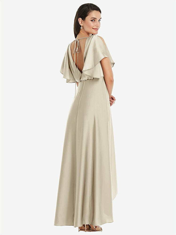 【NEW】【STYLE: 3112】Blouson Bodice Deep V-Back High Low ドレス 羽ばたき 袖【COLOR: Champagne】【SIZE: 00-30W】
