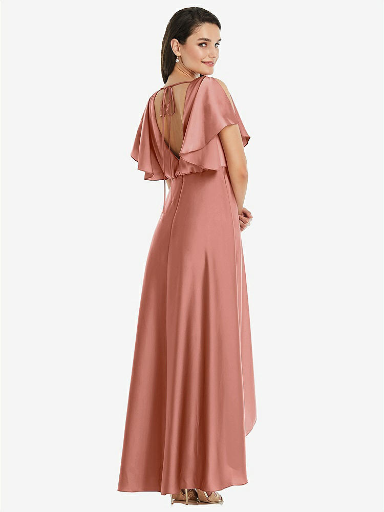 【NEW】【STYLE: 3112】Blouson Bodice Deep V-Back High Low ドレス 羽ばたき 袖【COLOR: Desert Rose】【SIZE: 00-30W】