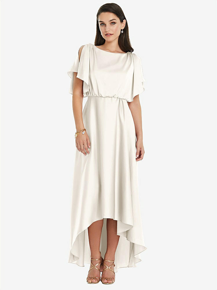 【NEW】【STYLE: 3112】Blouson Bodice Deep V-Back High Low ドレス 羽ばたき 袖【COLOR: Ivory】【SIZE: 00-30W】