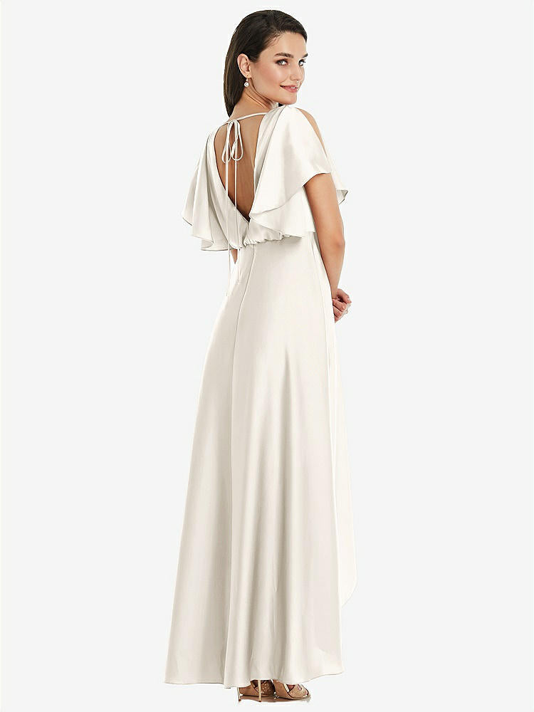【NEW】【STYLE: 3112】Blouson Bodice Deep V-Back High Low ドレス 羽ばたき 袖【COLOR: Ivory】【SIZE: 00-30W】