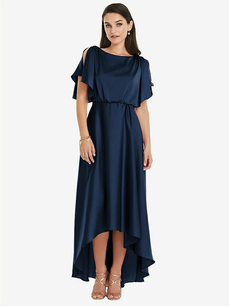 【NEW】【STYLE: 3112】Blouson Bodice Deep V-Back High Low ドレス 羽ばたき 袖【COLOR: Midnight Navy】【SIZE: 00-30W】