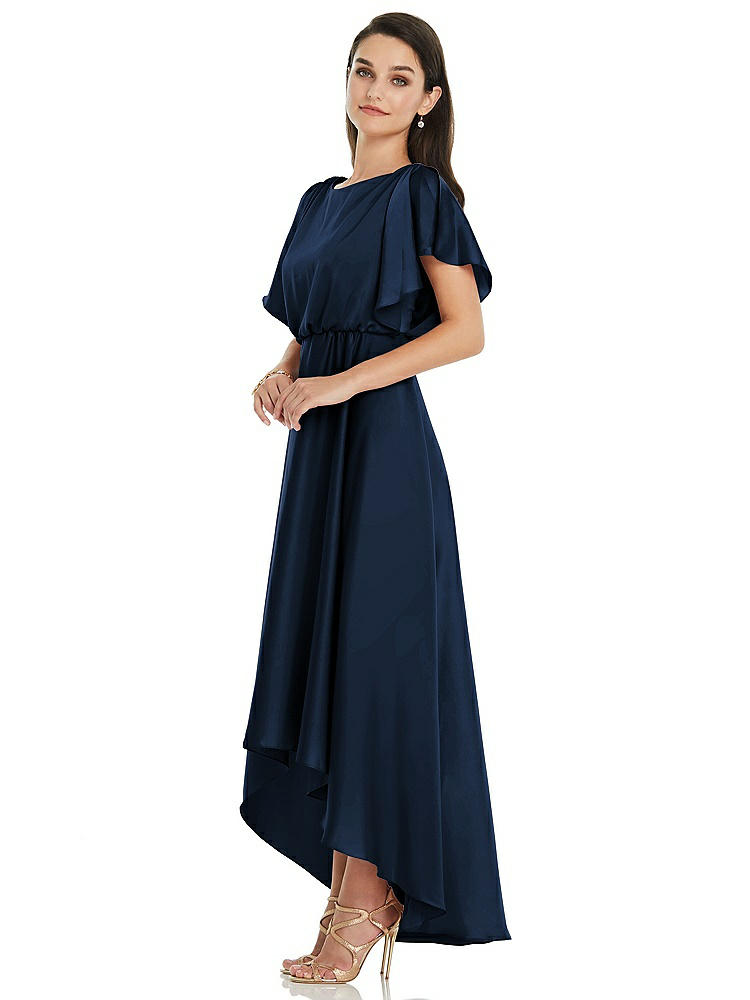【NEW】【STYLE: 3112】Blouson Bodice Deep V-Back High Low ドレス 羽ばたき 袖【COLOR: Midnight Navy】【SIZE: 00-30W】