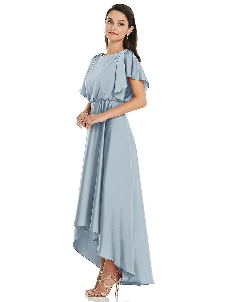 【NEW】【STYLE: 3112】Blouson Bodice Deep V-Back High Low ドレス 羽ばたき 袖【COLOR: Mist】【SIZE: 00-30W】
