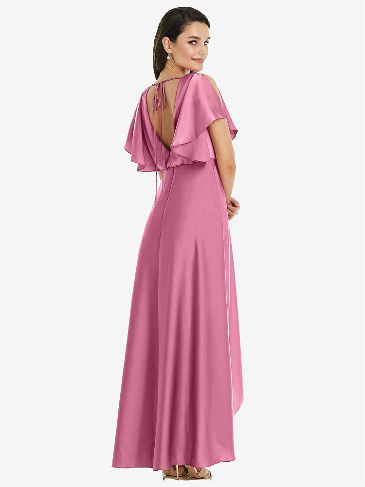 【NEW】【STYLE: 3112】Blouson Bodice Deep V-Back High Low ドレス 羽ばたき 袖【COLOR: Orchid Pink】【SIZE: 00-30W】