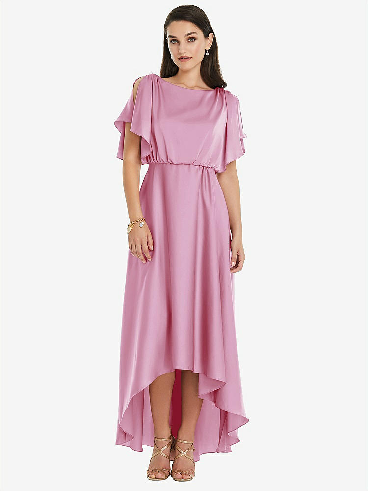 【NEW】【STYLE: 3112】Blouson Bodice Deep V-Back High Low ドレス 羽ばたき 袖【COLOR: Powder Pink】【SIZE: 00-30W】
