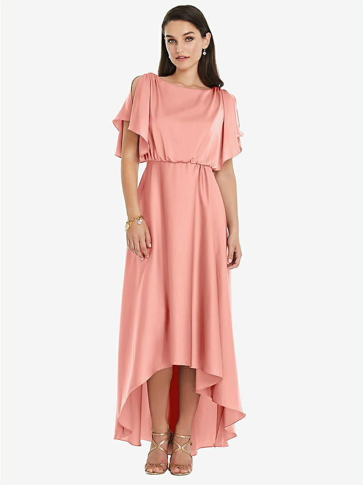 【NEW】【STYLE: 3112】Blouson Bodice Deep V-Back High Low ドレス 羽ばたき 袖【COLOR: Rose - PANTONE Rose Quartz】【SIZE: 00-30W】