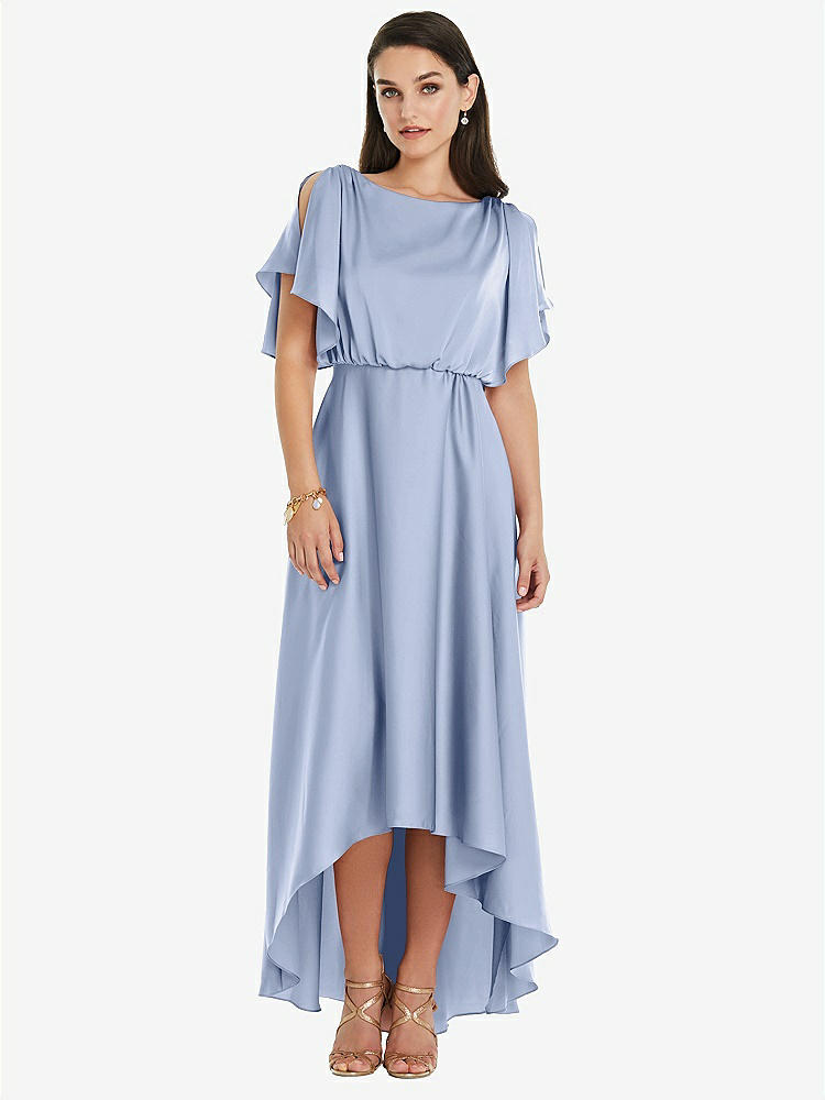 【NEW】【STYLE: 3112】Blouson Bodice Deep V-Back High Low ドレス 羽ばたき 袖【COLOR: Sky Blue】【SIZE: 00-30W】
