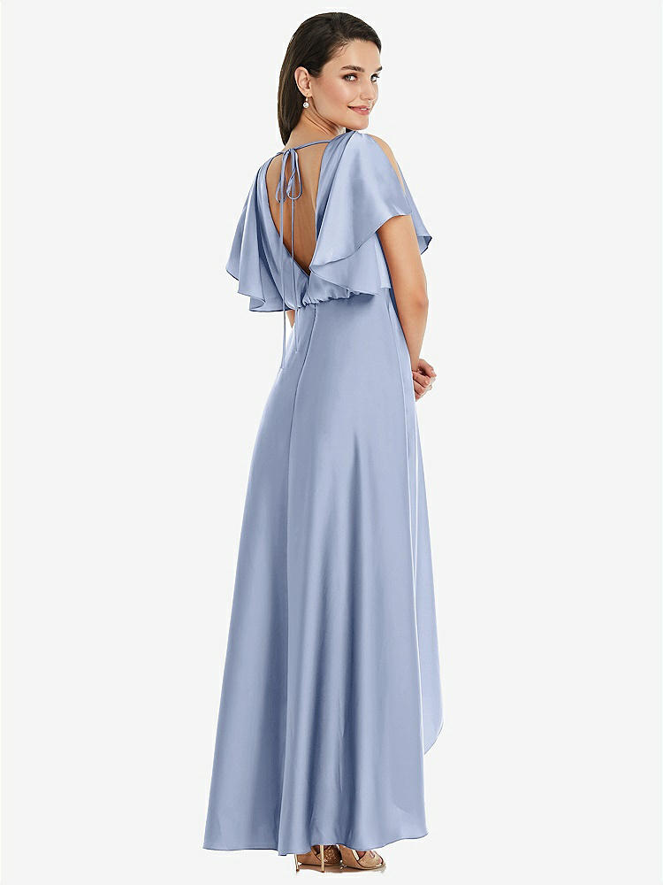 【NEW】【STYLE: 3112】Blouson Bodice Deep V-Back High Low ドレス 羽ばたき 袖【COLOR: Sky Blue】【SIZE: 00-30W】