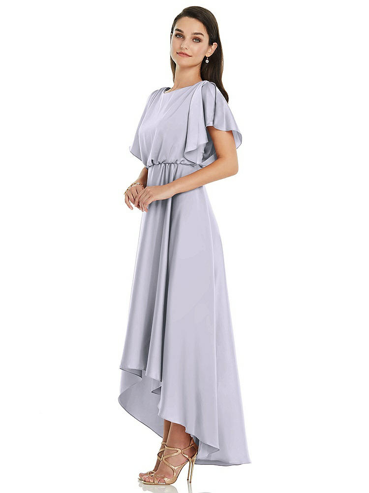 【STYLE: 3112】Blouson Bodice Deep V-Back High Low Dress with Flutter Sleeves【COLOR: Silver Dove】