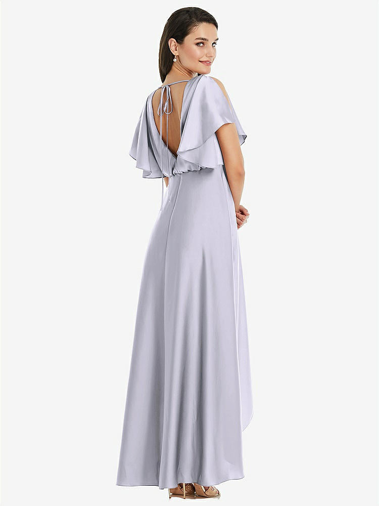 【STYLE: 3112】Blouson Bodice Deep V-Back High Low Dress with Flutter Sleeves【COLOR: Silver Dove】