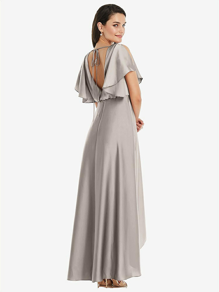 【NEW】【STYLE: 3112】Blouson Bodice Deep V-Back High Low ドレス 羽ばたき 袖【COLOR: Taupe】【SIZE: 00-30W】