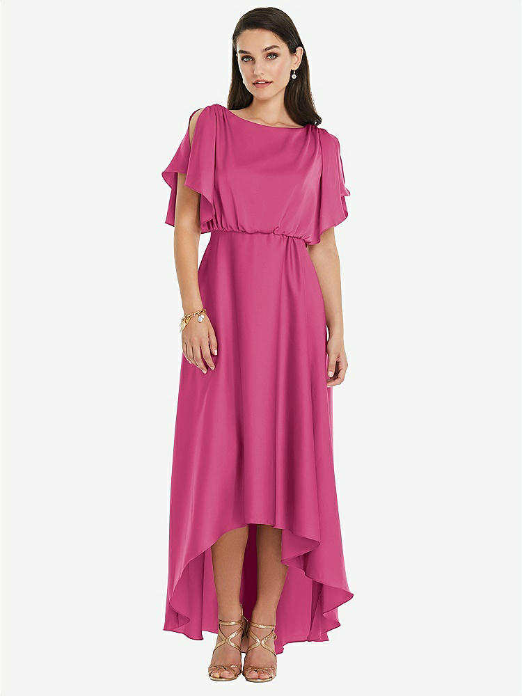 【NEW】【STYLE: 3112】Blouson Bodice Deep V-Back High Low ドレス 羽ばたき 袖【COLOR: Tea Rose】【SIZE: 00-30W】