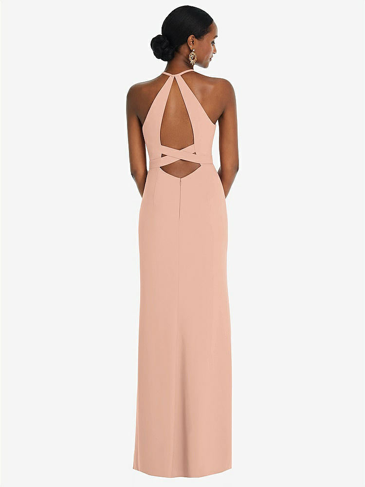【STYLE: 3092】Halter Criss Cross Cutout Back Maxi Dress【COLOR: Pale Peach】