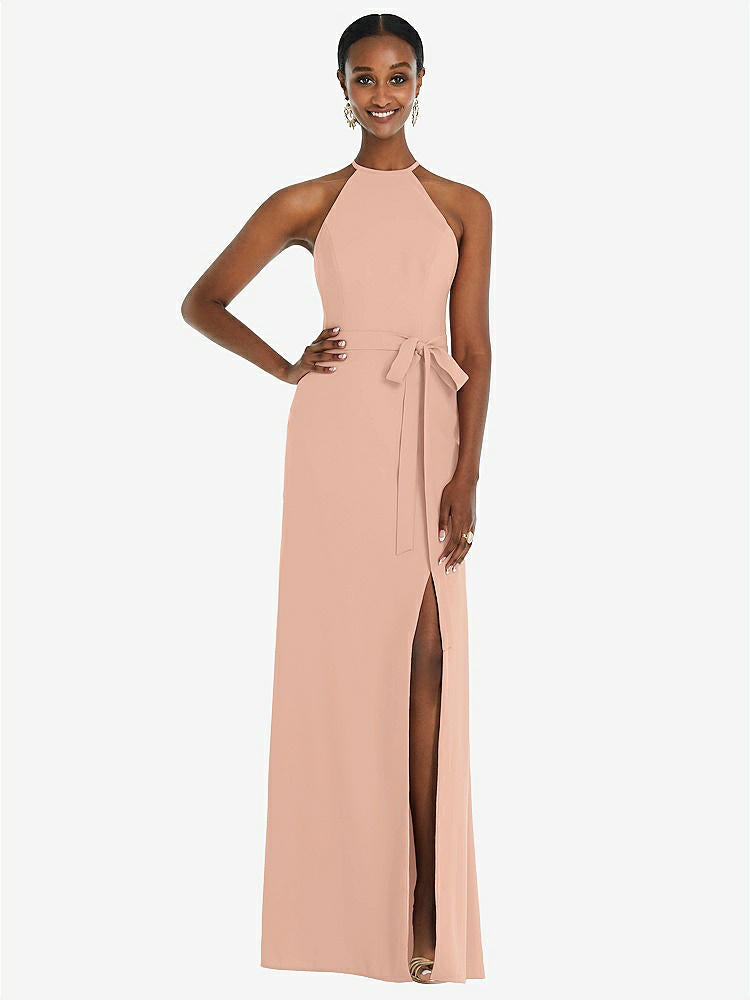【STYLE: 3092】Halter Criss Cross Cutout Back Maxi Dress【COLOR: Pale Peach】
