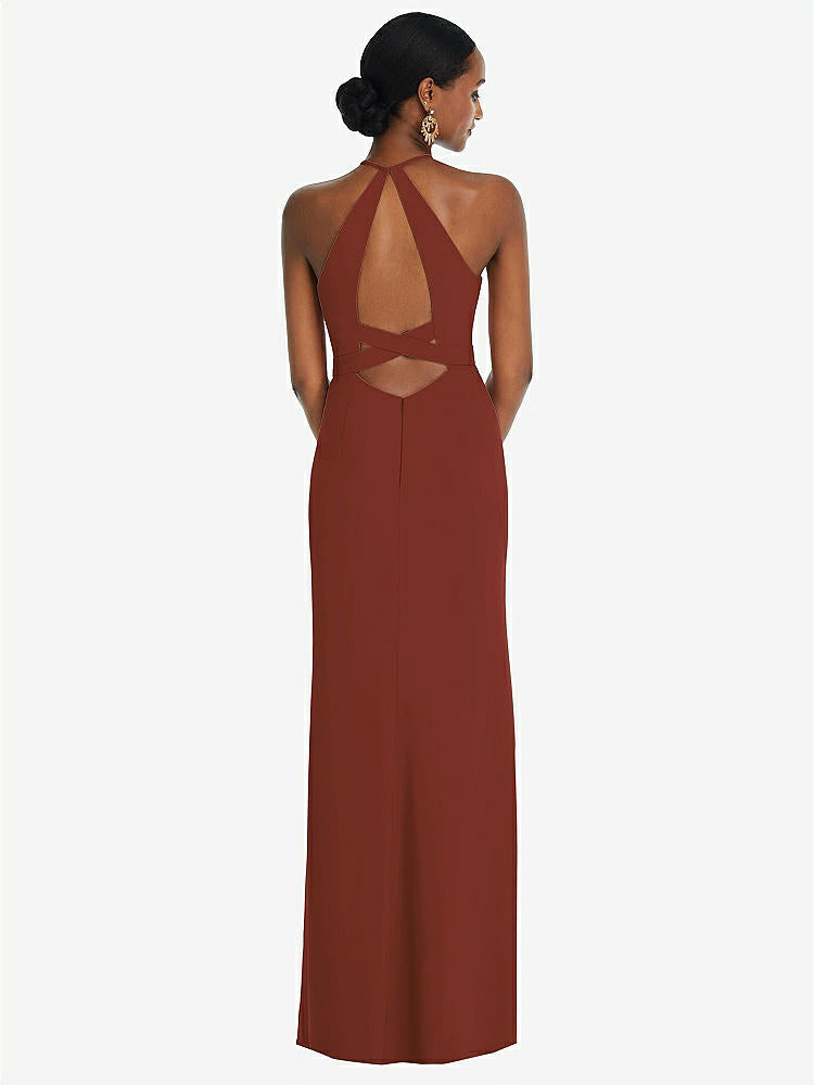 【STYLE: 3092】Halter Criss Cross Cutout Back Maxi Dress【COLOR: Auburn Moon】