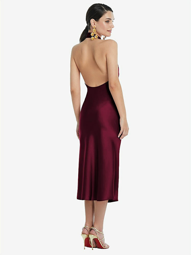 【NEW】【STYLE: LB038】スカーフ ネクタイ スタンド 襟 MIDI バイアス ドレス 前面 スリット【COLOR: Cabernet】【SIZE: 00-30W】