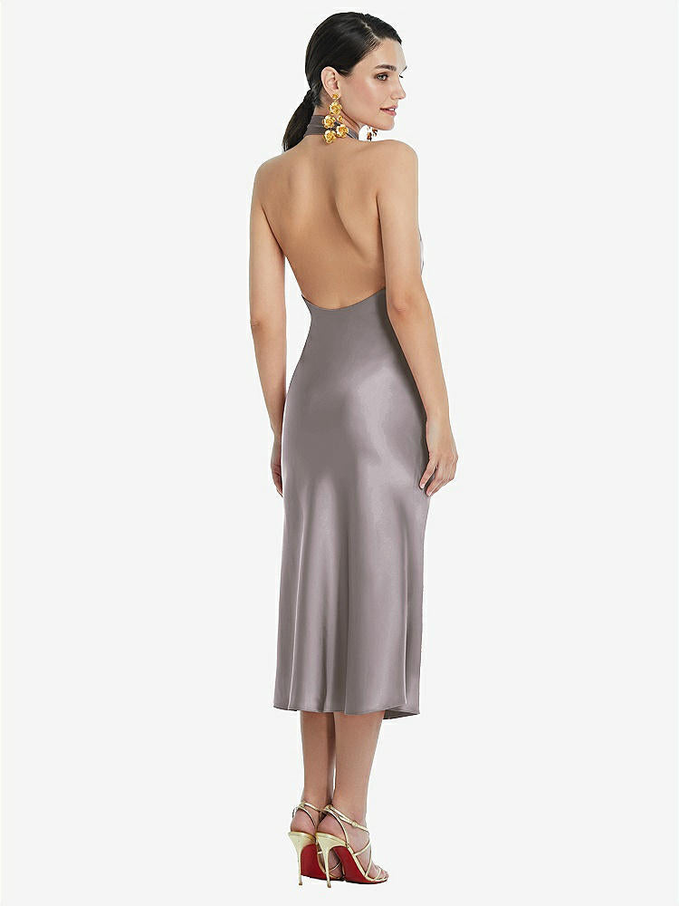 【NEW】【STYLE: LB038】スカーフ ネクタイ スタンド 襟 MIDI バイアス ドレス 前面 スリット【COLOR: Cashmere Gray】【SIZE: 00-30W】
