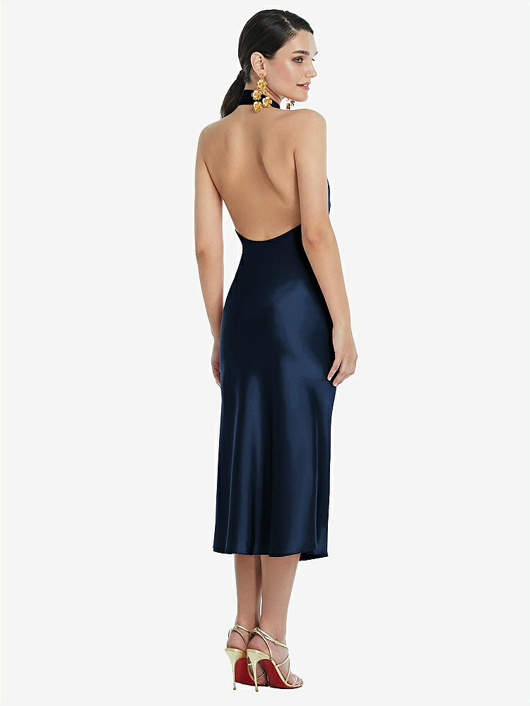 【NEW】【STYLE: LB038】スカーフ ネクタイ スタンド 襟 MIDI バイアス ドレス 前面 スリット【COLOR: Midnight Navy】【SIZE: 00-30W】