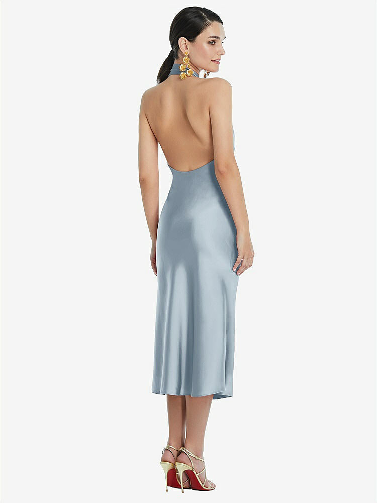 【STYLE: LB038】Scarf Tie Stand Collar Midi Bias Dress with Front Slit【COLOR: Mist】