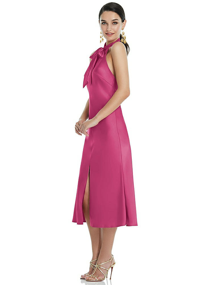 【NEW】【STYLE: LB038】スカーフ ネクタイ スタンド 襟 MIDI バイアス ドレス 前面 スリット【COLOR: Tea Rose】【SIZE: 00-30W】