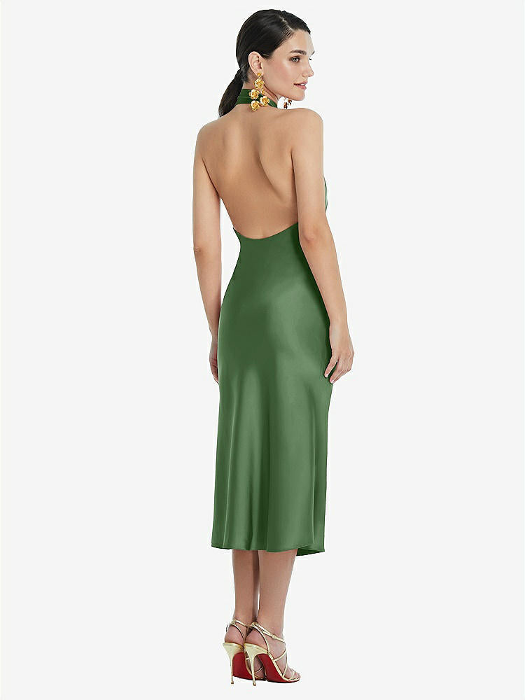 【NEW】【STYLE: LB038】スカーフ ネクタイ スタンド 襟 MIDI バイアス ドレス 前面 スリット【COLOR: Vineyard Green】【SIZE: 00-30W】