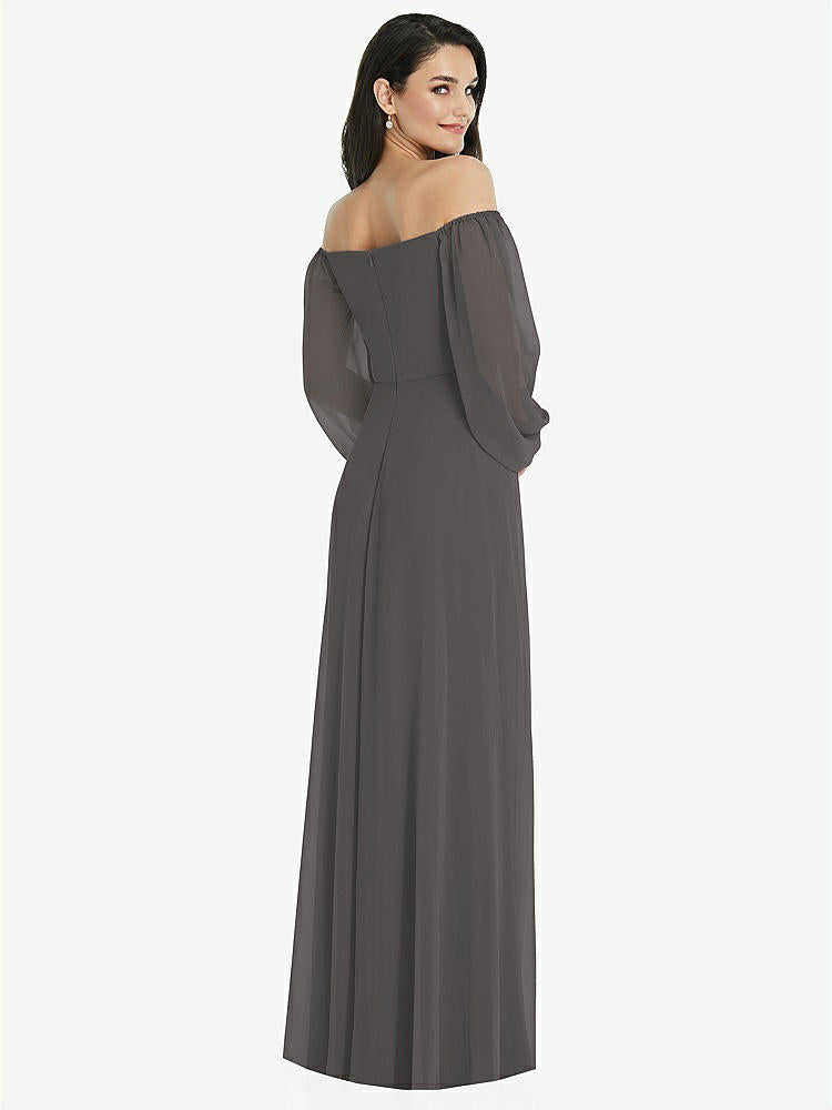 【STYLE: 3104】Off-the-Shoulder Puff Sleeve Maxi Dress with Front Slit【COLOR: Caviar Gray】