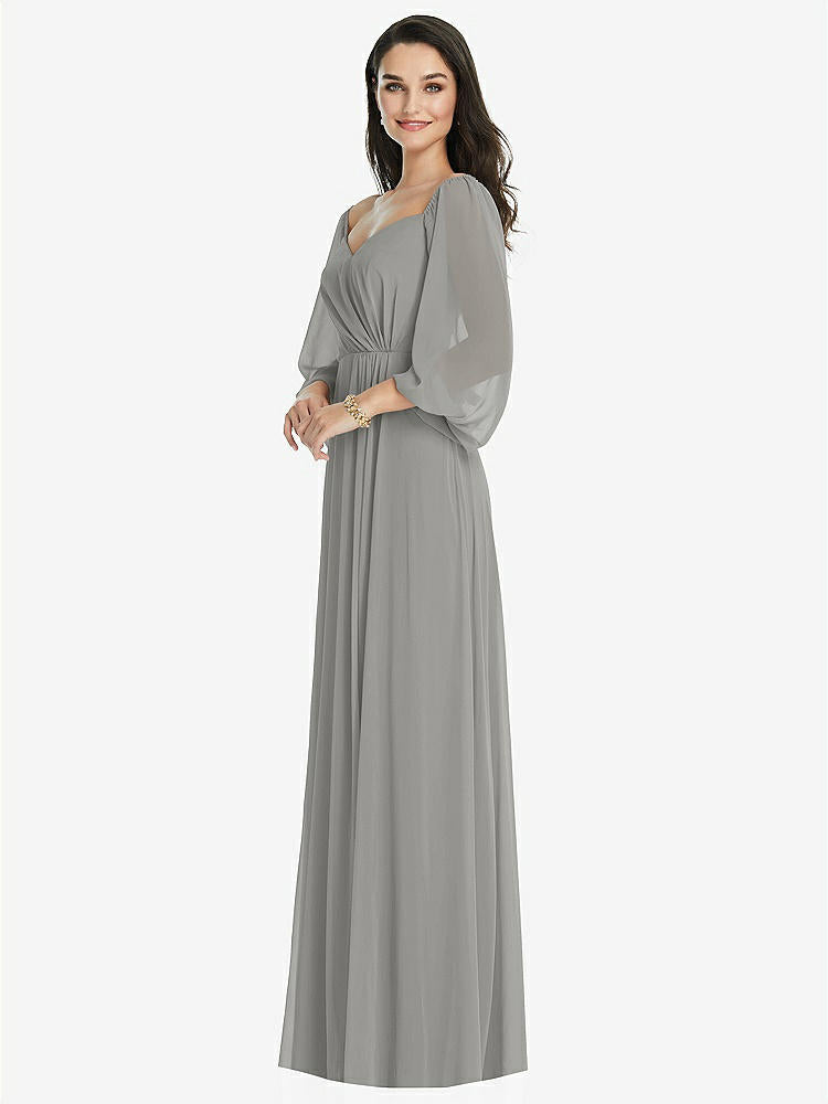 【STYLE: 3104】Off-the-Shoulder Puff Sleeve Maxi Dress with Front Slit【COLOR: Chelsea Gray】