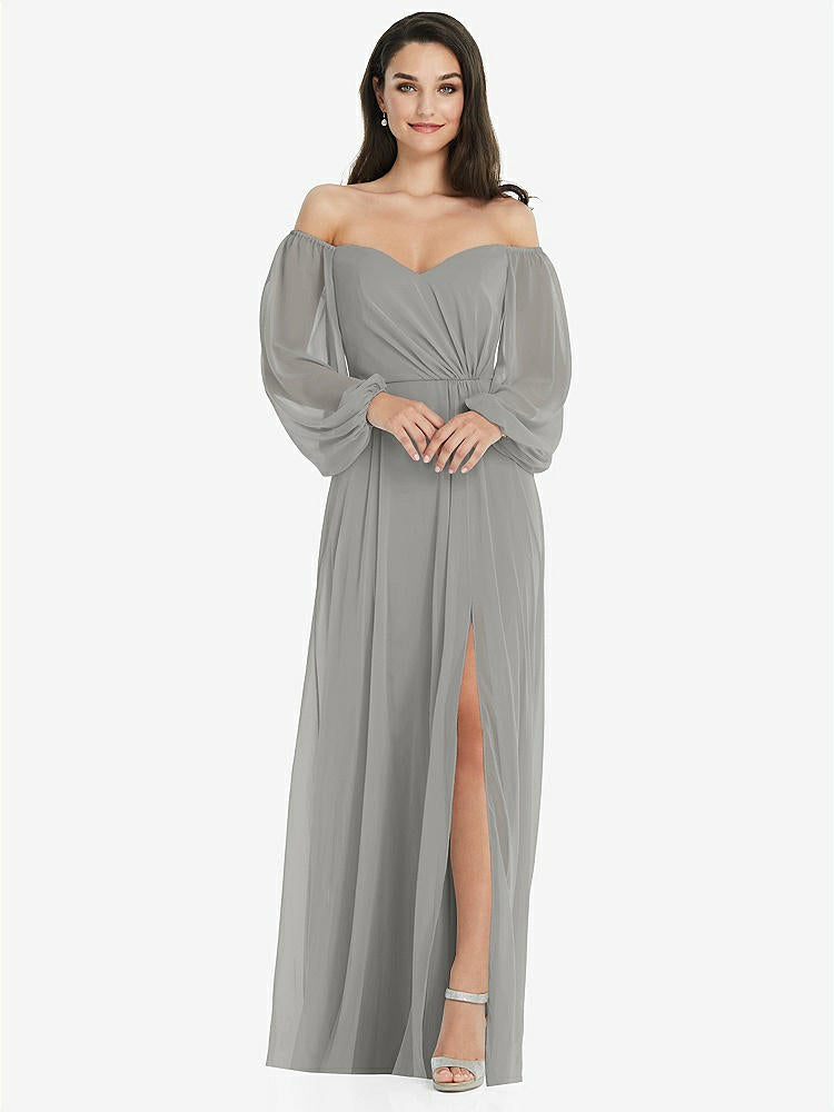 【STYLE: 3104】Off-the-Shoulder Puff Sleeve Maxi Dress with Front Slit【COLOR: Chelsea Gray】