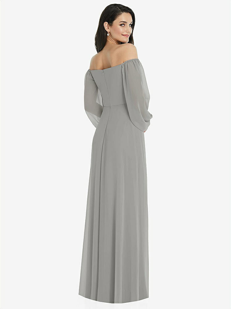 【STYLE: 3104】Off-the-Shoulder Puff Sleeve Maxi Dress with Front Slit【COLOR: Chelsea Gray】