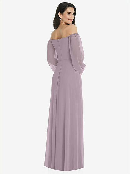【STYLE: 3104】Off-the-Shoulder Puff Sleeve Maxi Dress with Front Slit【COLOR: Lilac Dusk】