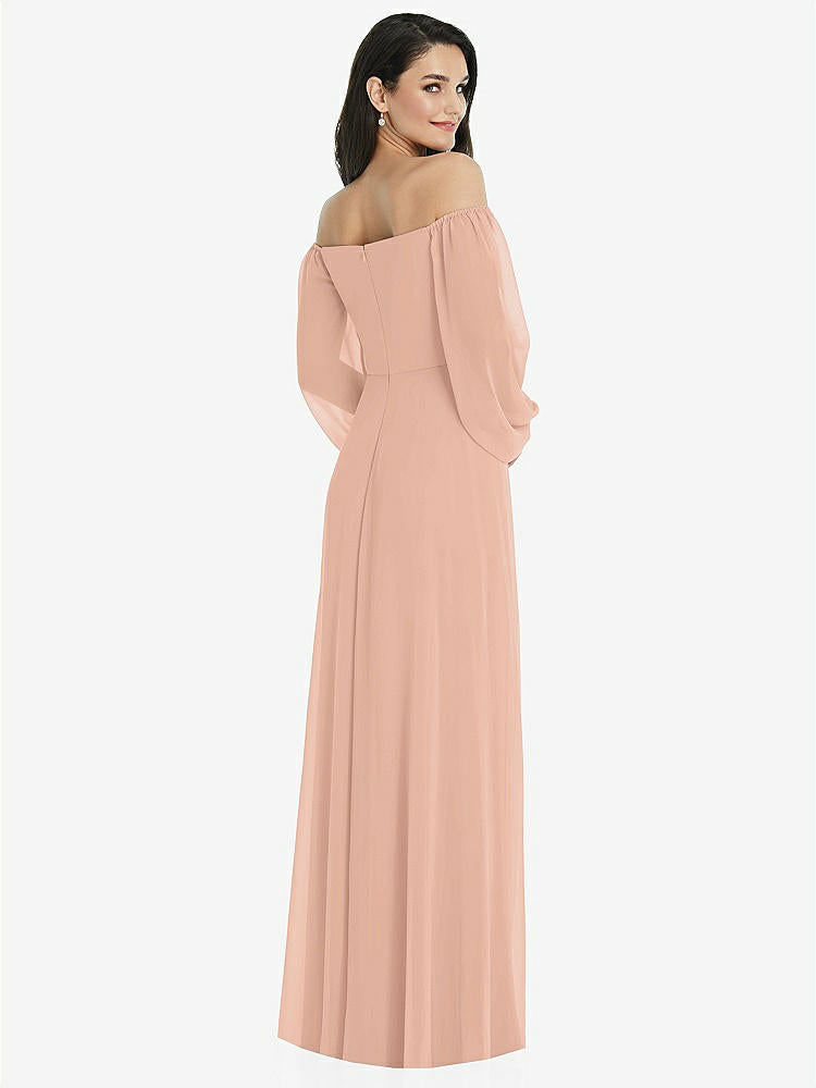 【STYLE: 3104】Off-the-Shoulder Puff Sleeve Maxi Dress with Front Slit【COLOR: Pale Peach】