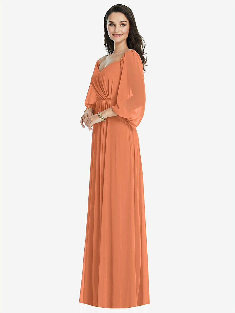 【STYLE: 3104】Off-the-Shoulder Puff Sleeve Maxi Dress with Front Slit【COLOR: Sweet Melon】